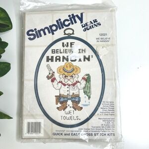 Simplicity NEW Dear‎ Johns Cross Stitch Kit We Believe In Hangin' Wet Towels